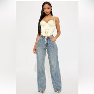 Fashion Nova High Rise Blue Floral Jeans